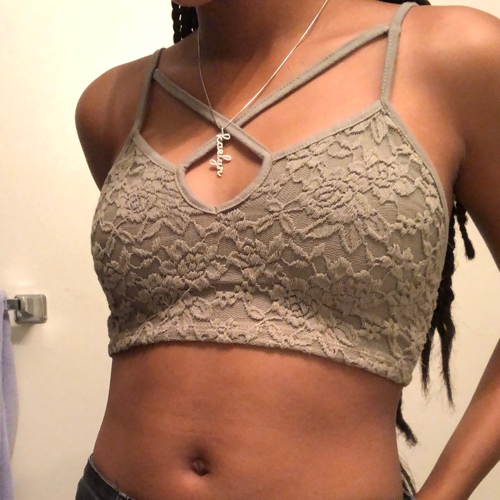 Green Lace Crop Top